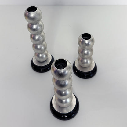 Postmodern Silver Leaf and Lacquered Stacked Sphere Candle Holders -Set of 3