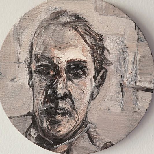 vintage circle original painting by Robert J Harding, potrait of a man 