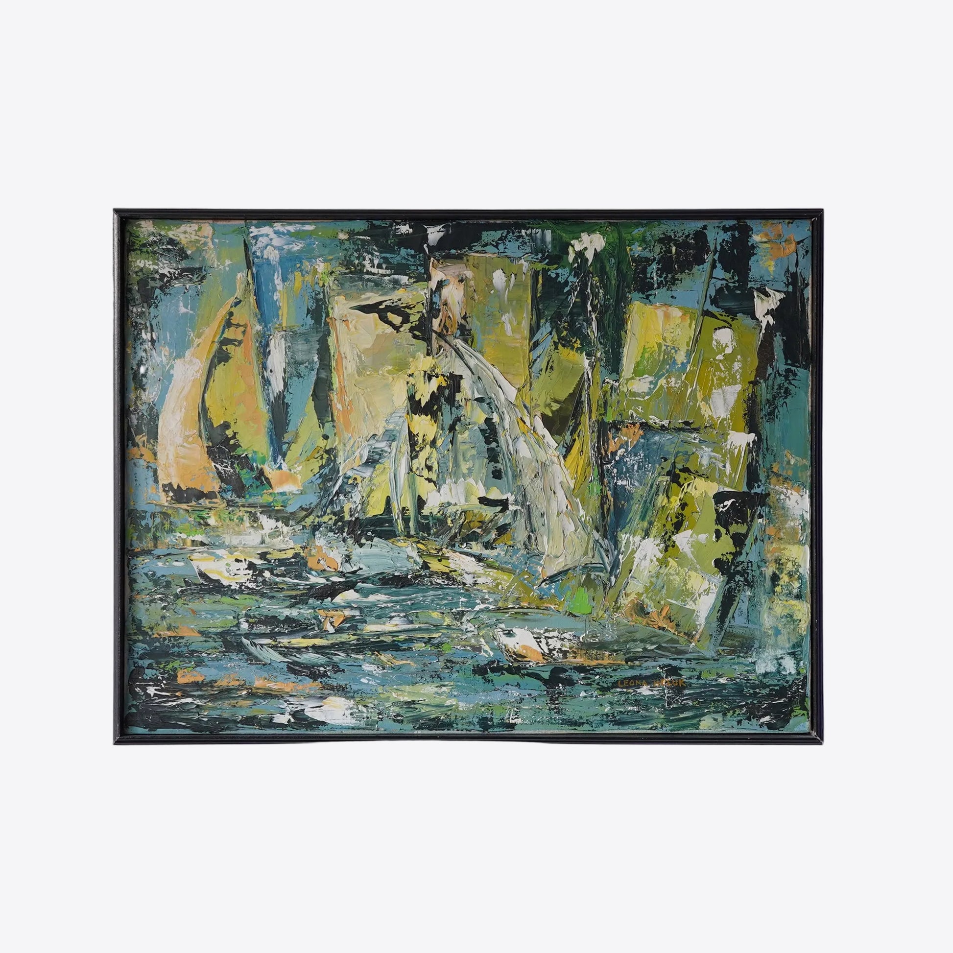 Leona Heluk (1932-2002) Mid-Century Abstract Expressionist Sailboat Oil Painting Original