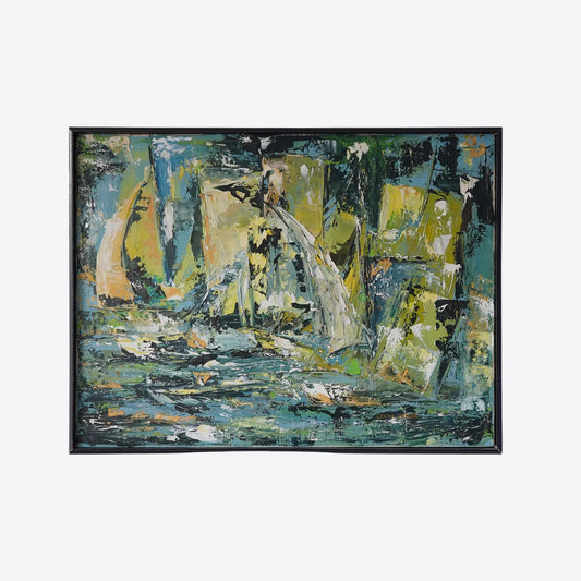 Leona Heluk (1932-2002) Mid-Century Abstract Expressionist Sailboat Oil Painting Original