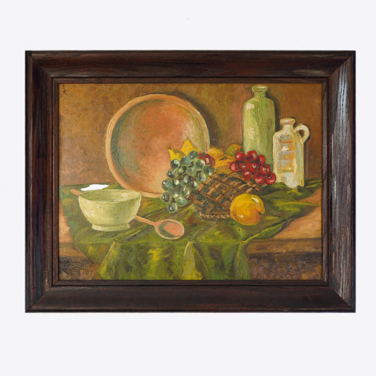 20th Century Vintage Primitive Still Life – Oil on Board
