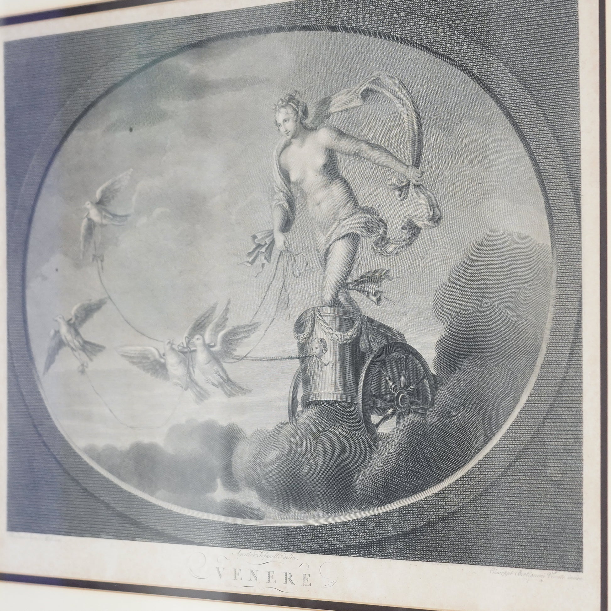 Late 18th–Early 19th Century Neoclassical “Venere” Venus Engraving After Raphael – Tofanelli & Bertigneni