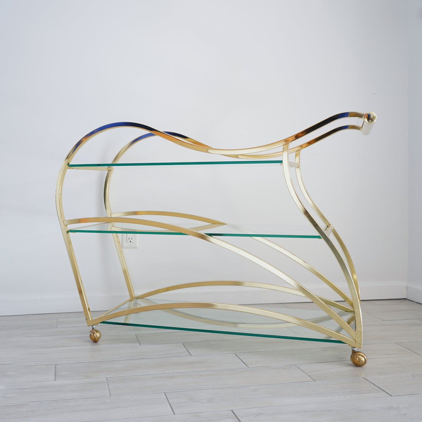 Vintage "Flow" Brass Bar Cart by Design Institute of America, Late 20th Century