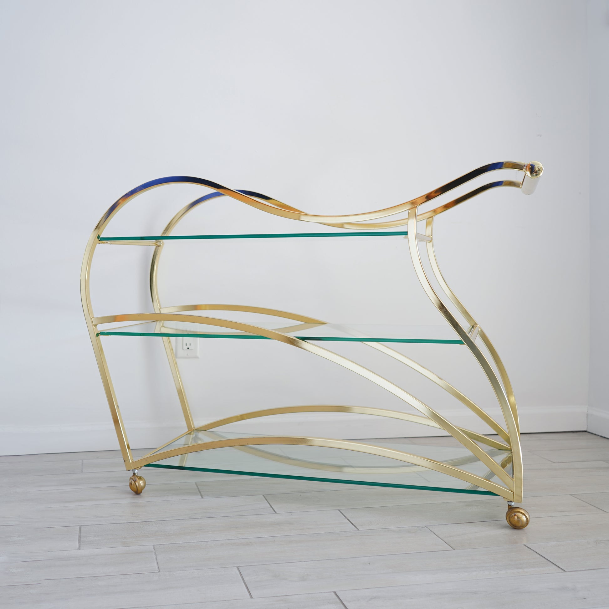 Vintage "Flow" Brass Bar Cart by Design Institute of America, Late 20th Century