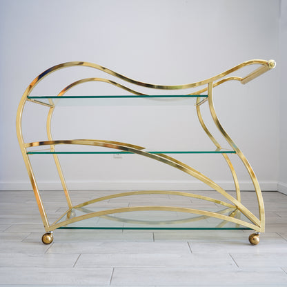Vintage "Flow" Brass Bar Cart by Design Institute of America, Late 20th Century