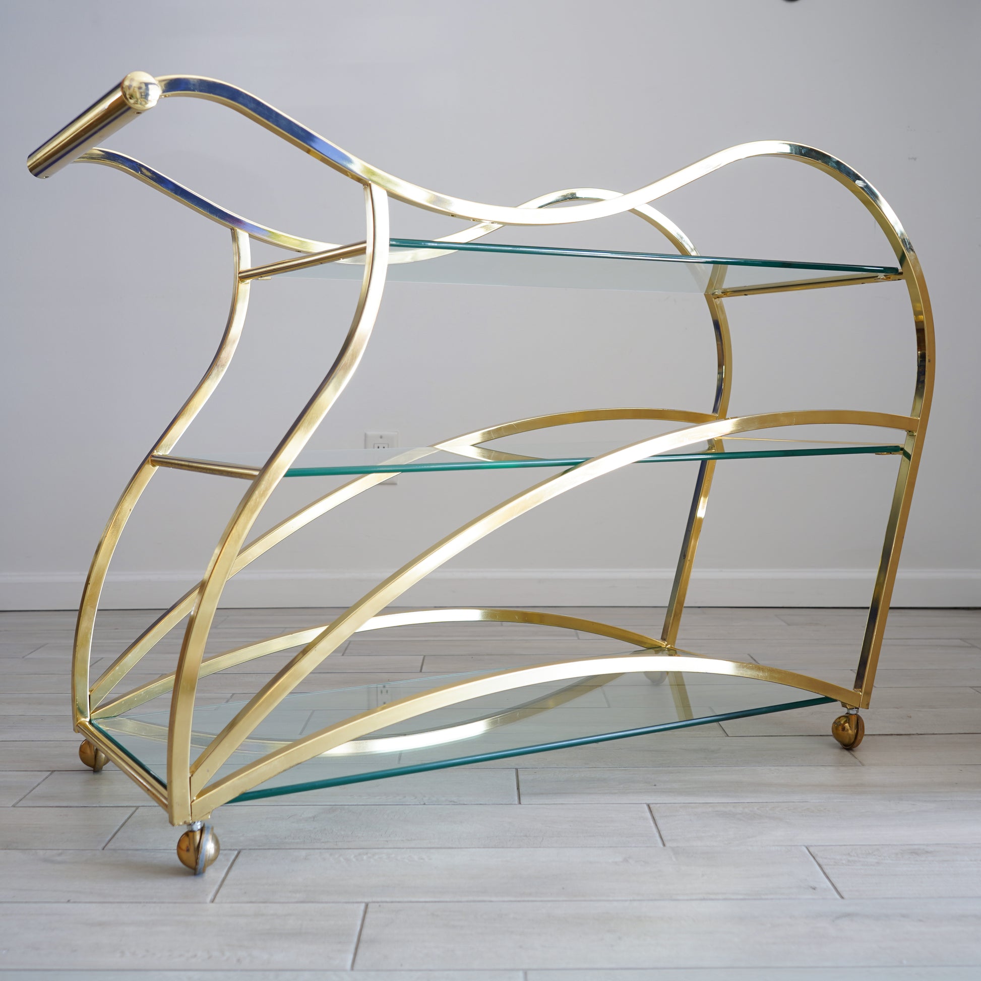 Vintage "Flow" Brass Bar Cart by Design Institute of America, Late 20th Century