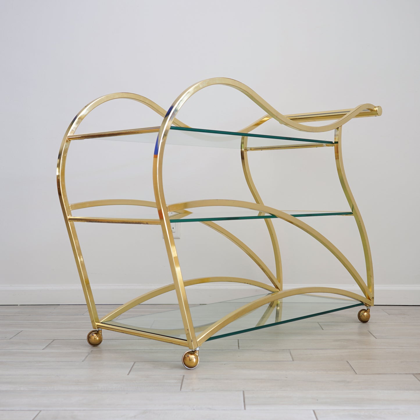 Vintage "Flow" Brass Bar Cart by Design Institute of America, Late 20th Century