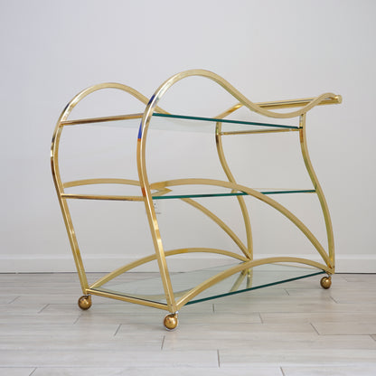 Vintage "Flow" Brass Bar Cart by Design Institute of America, Late 20th Century