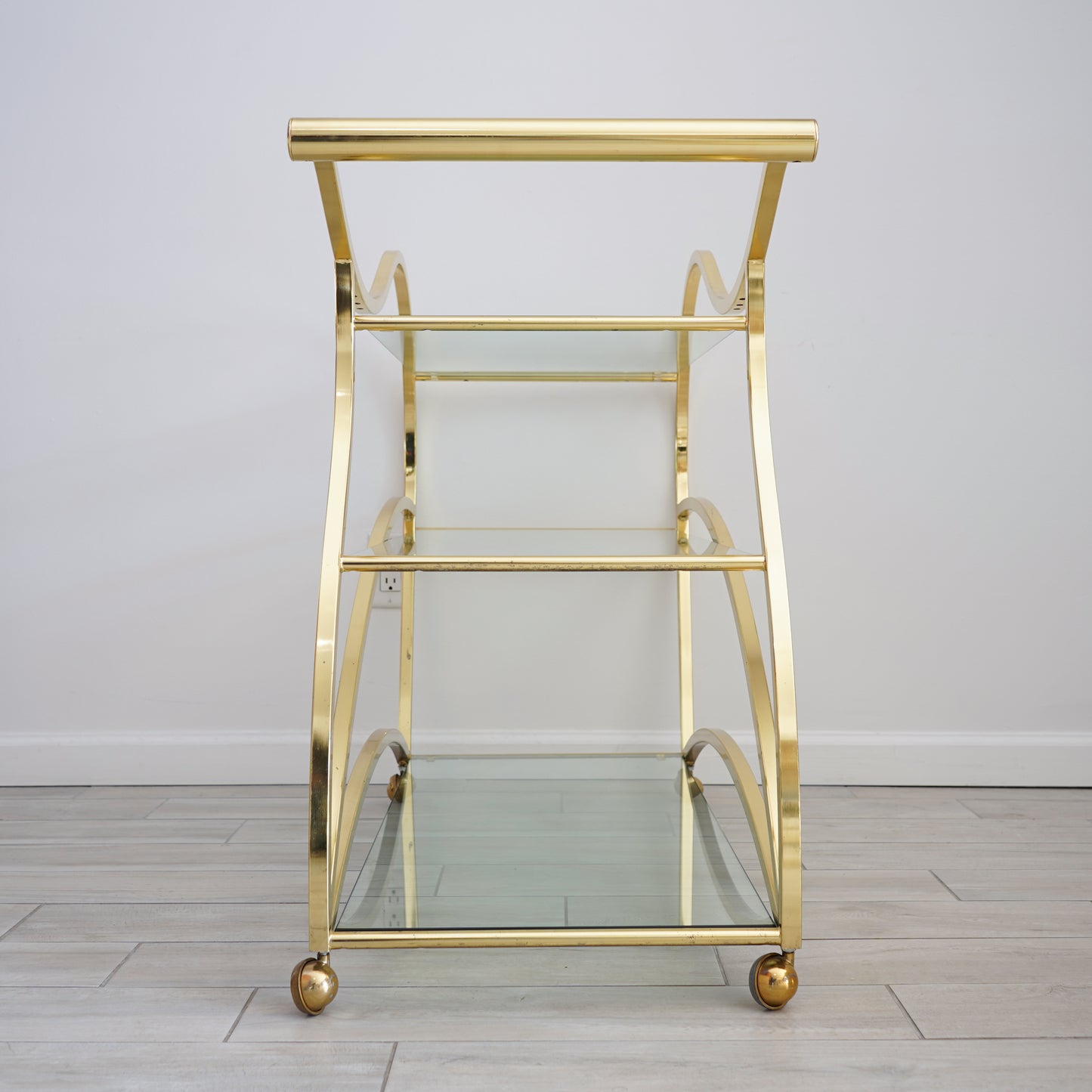 Vintage "Flow" Brass Bar Cart by Design Institute of America, Late 20th Century