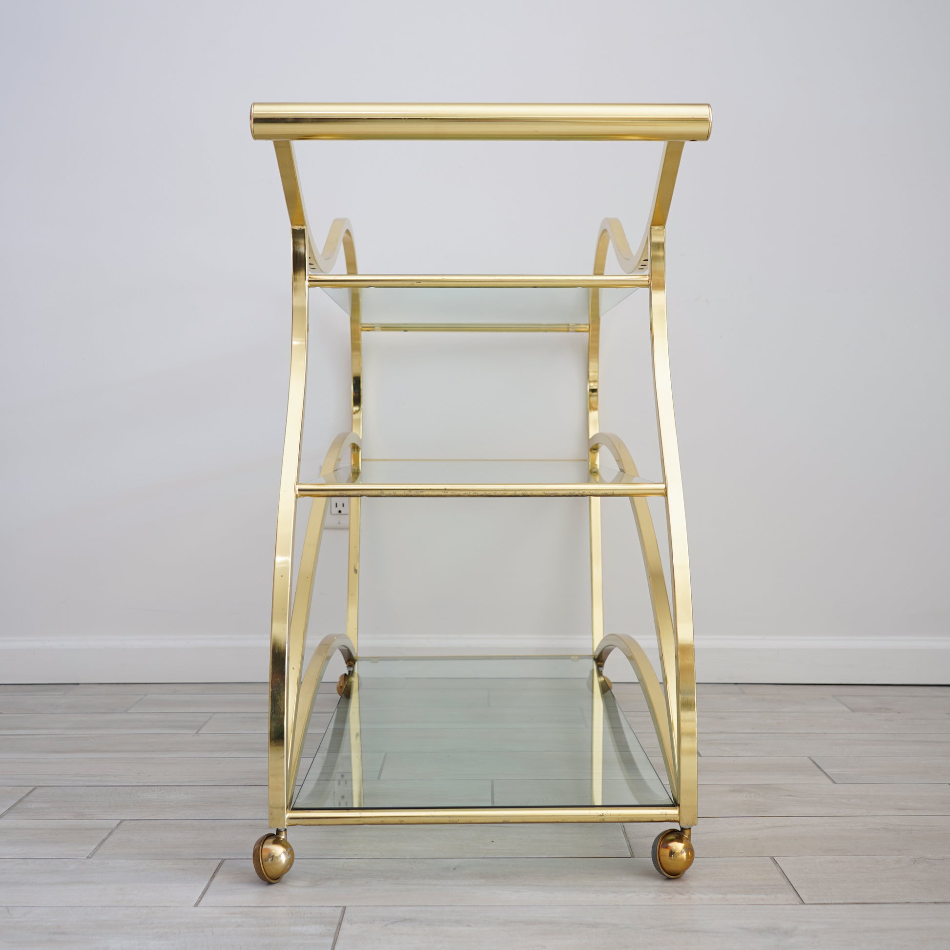 Vintage "Flow" Brass Bar Cart by Design Institute of America, Late 20th Century