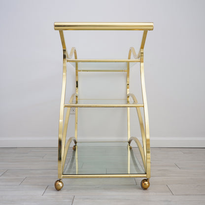 Vintage "Flow" Brass Bar Cart by Design Institute of America, Late 20th Century