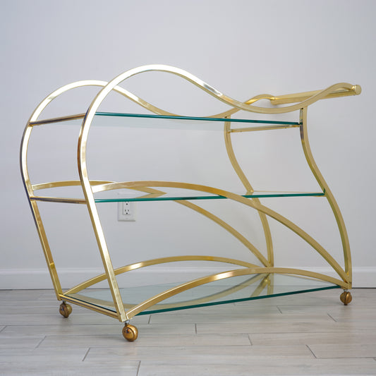 Vintage "Flow" Brass Bar Cart by Design Institute of America, Late 20th Century