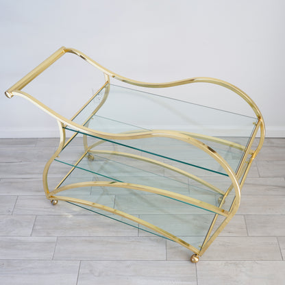 Vintage "Flow" Brass Bar Cart by Design Institute of America, Late 20th Century