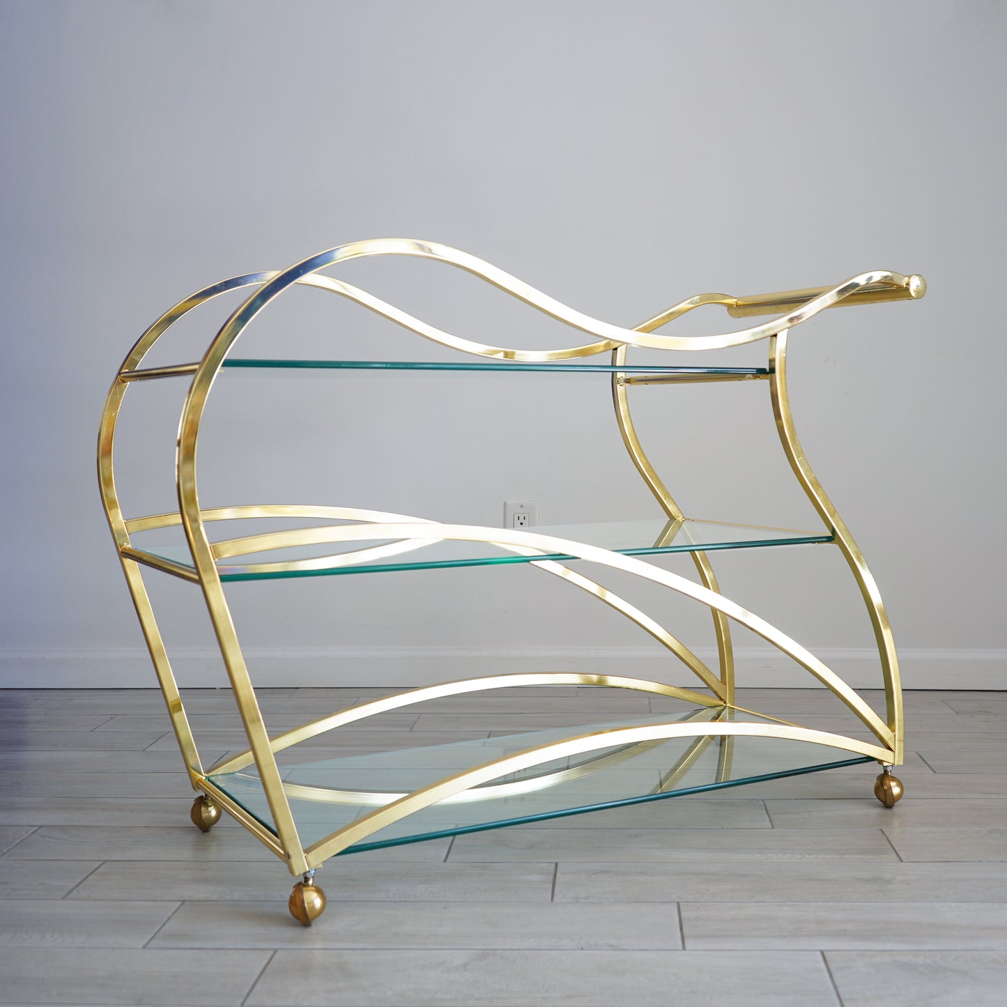 Vintage "Flow" Brass Bar Cart by Design Institute of America, Late 20th Century