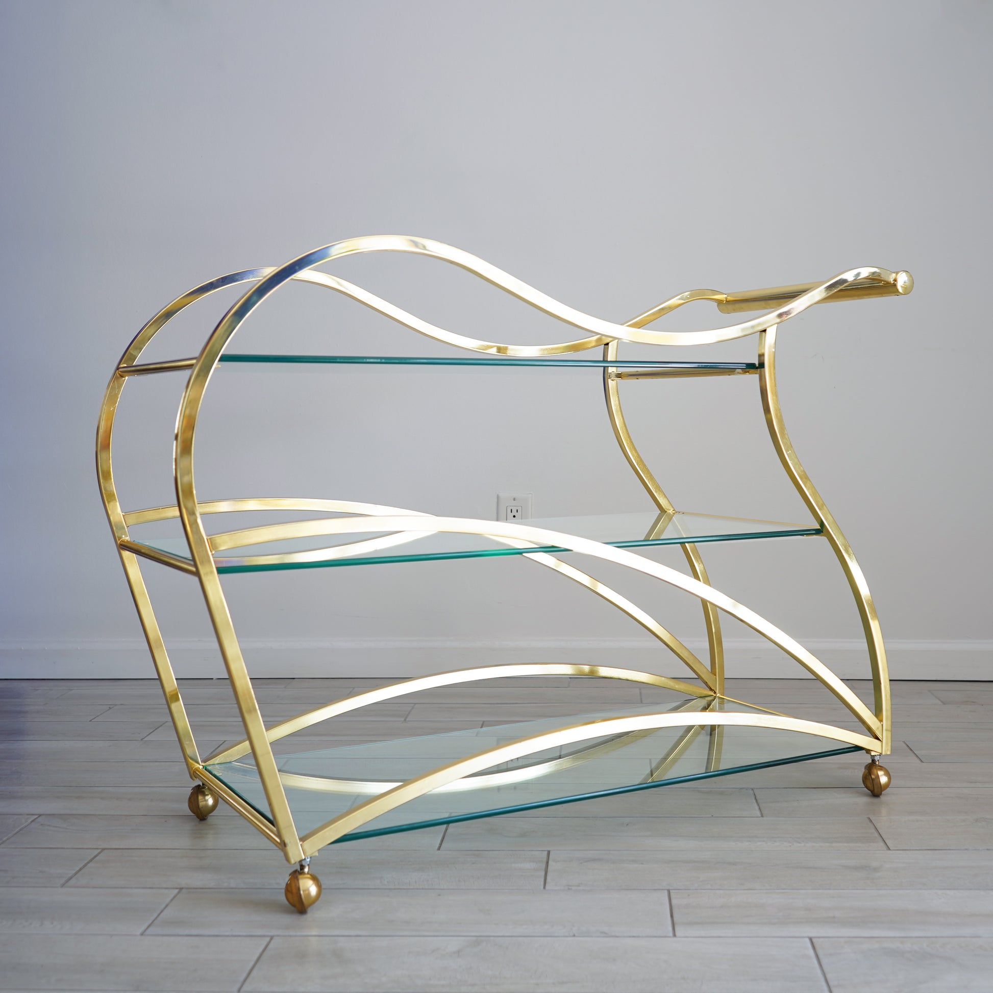 Vintage "Flow" Brass Bar Cart by Design Institute of America, Late 20th Century