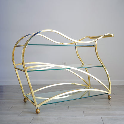 Vintage "Flow" Brass Bar Cart by Design Institute of America, Late 20th Century