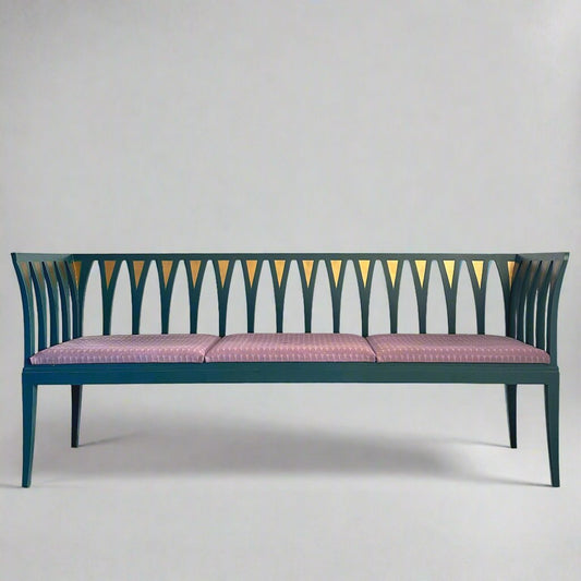 Art Nouveau Cranbrook Blue Settee Bench Sofa by Eliel Saarinen C. 1983