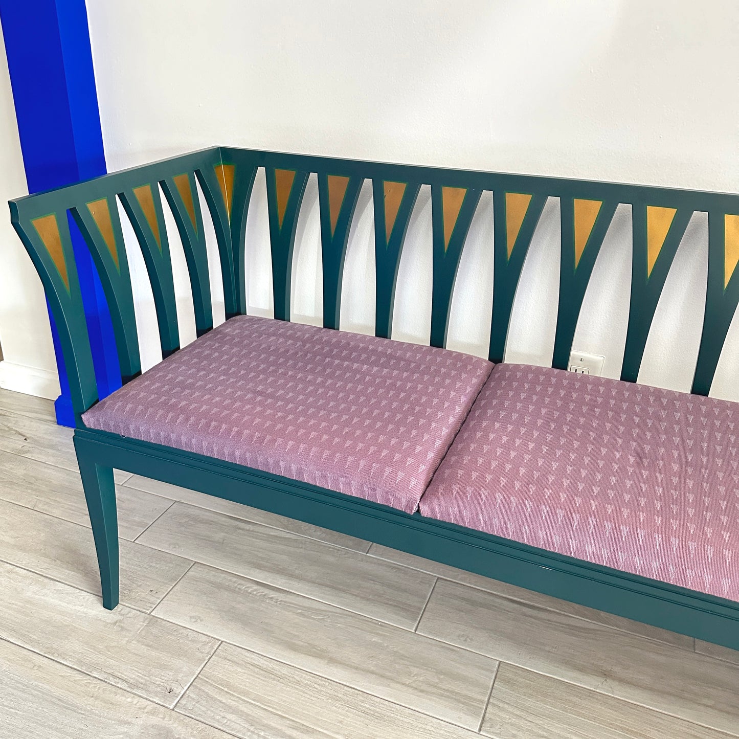 Art Nouveau Cranbrook Blue Settee Bench Sofa by Eliel Saarinen C. 1983