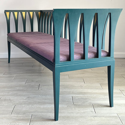 Art Nouveau Cranbrook Blue Settee Bench Sofa by Eliel Saarinen C. 1983