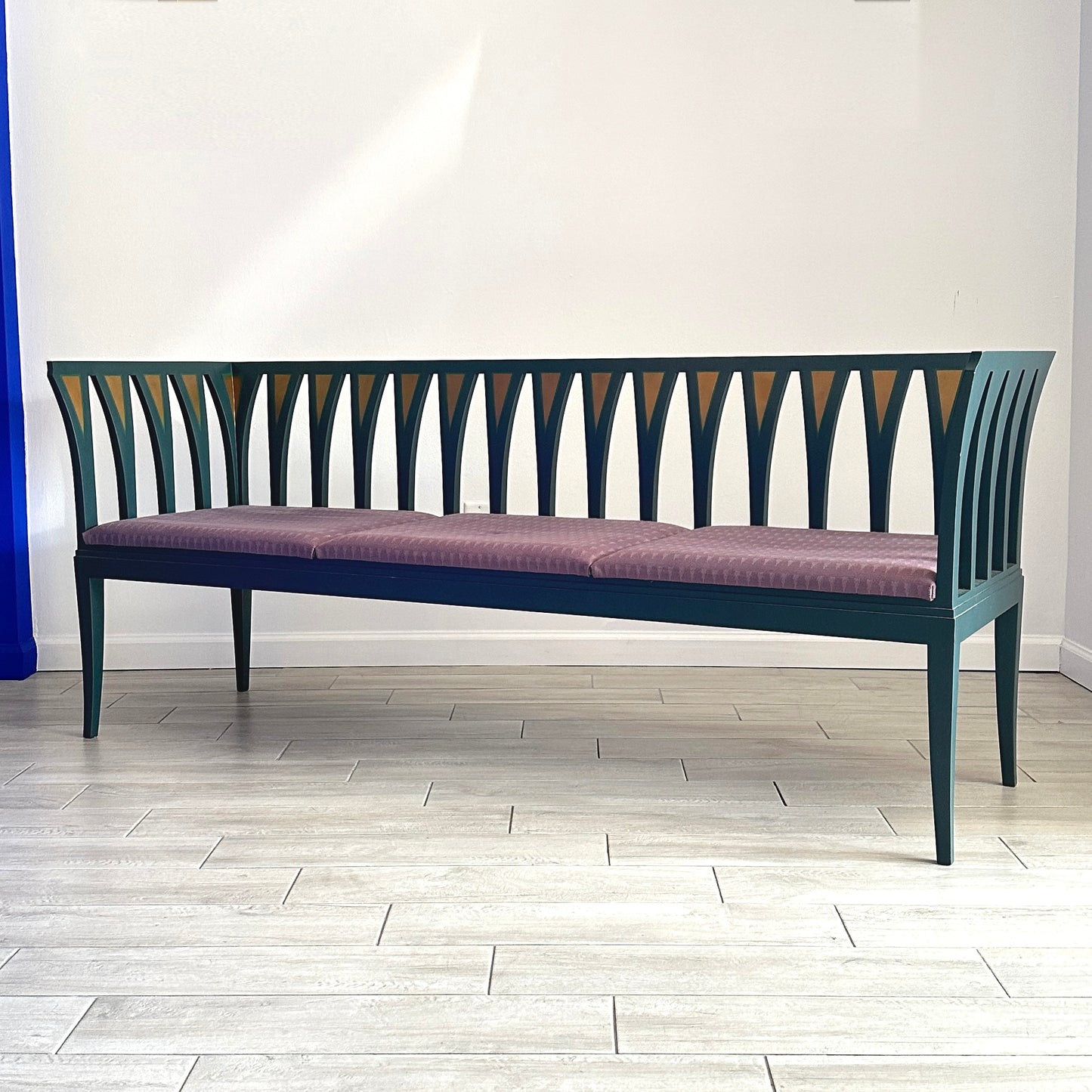 Art Nouveau Cranbrook Blue Settee Bench Sofa by Eliel Saarinen C. 1983