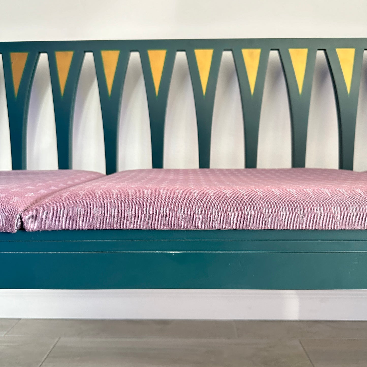 Art Nouveau Cranbrook Blue Settee Bench Sofa by Eliel Saarinen C. 1983