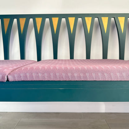 Art Nouveau Cranbrook Blue Settee Bench Sofa by Eliel Saarinen C. 1983