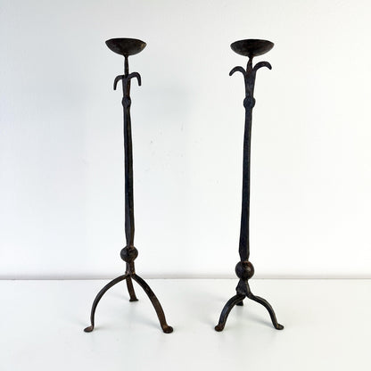 Brutalist Hand Forged Iron Candle Holders