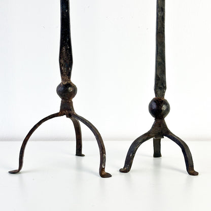 Brutalist Hand Forged Iron Candle Holders