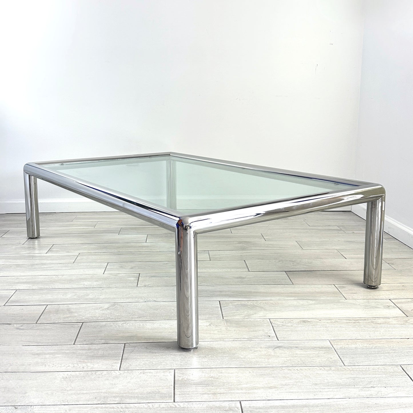 John Mascheroni for Brueton Tubo Chrome and Glass Coffee Table, Mid 20th Century