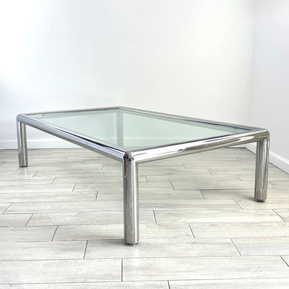 John Mascheroni for Brueton Tubo Chrome and Glass Coffee Table, Mid 20th Century