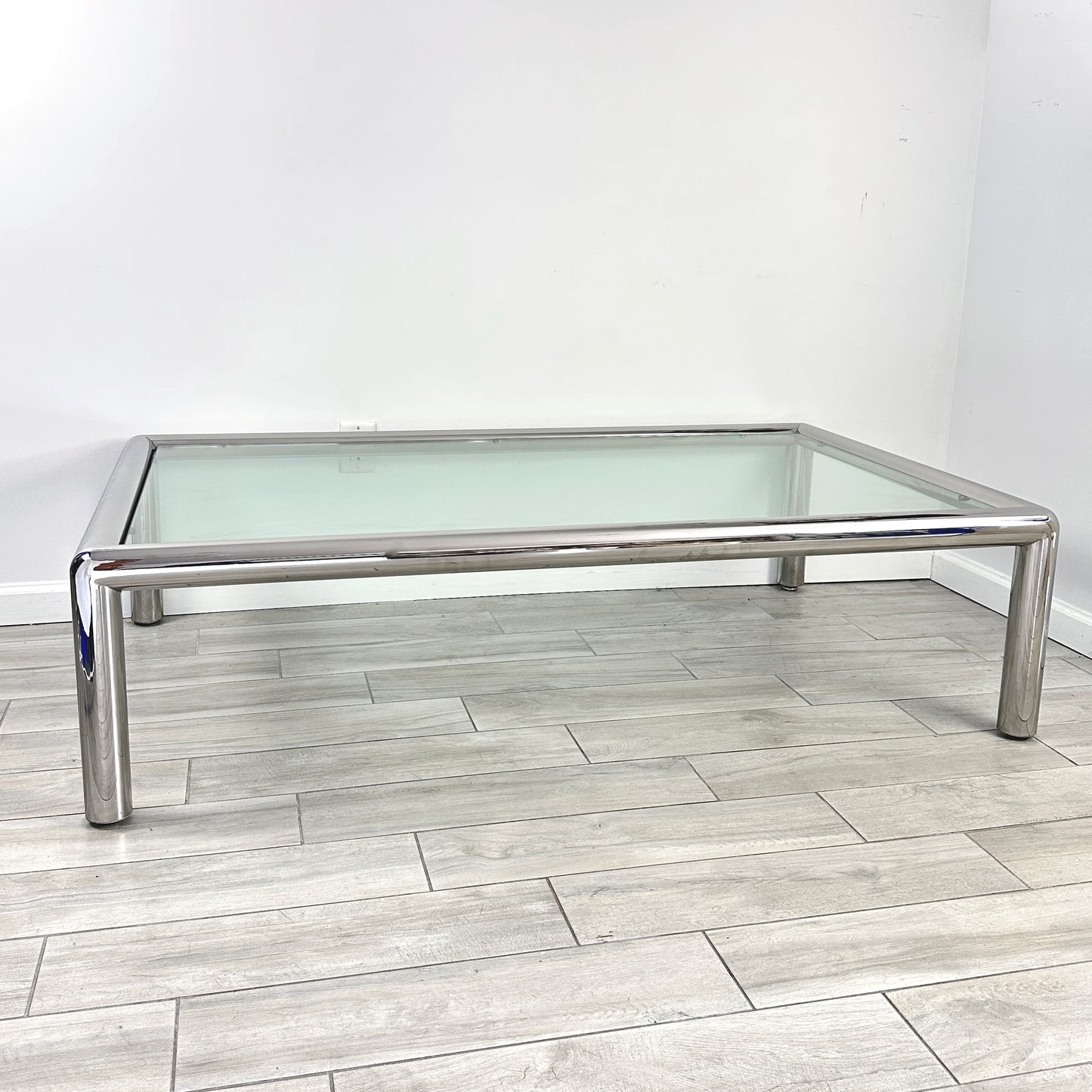 John Mascheroni for Brueton Tubo Chrome and Glass Coffee Table, Mid 20th Century