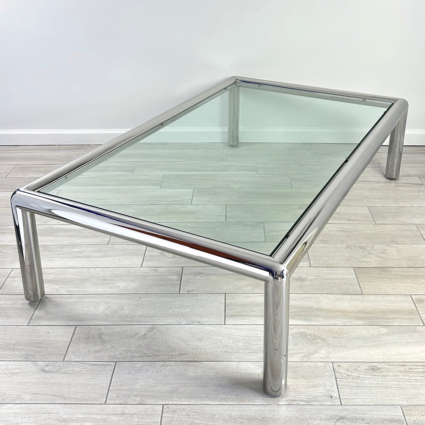 John Mascheroni for Brueton Tubo Chrome and Glass Coffee Table, Mid 20th Century