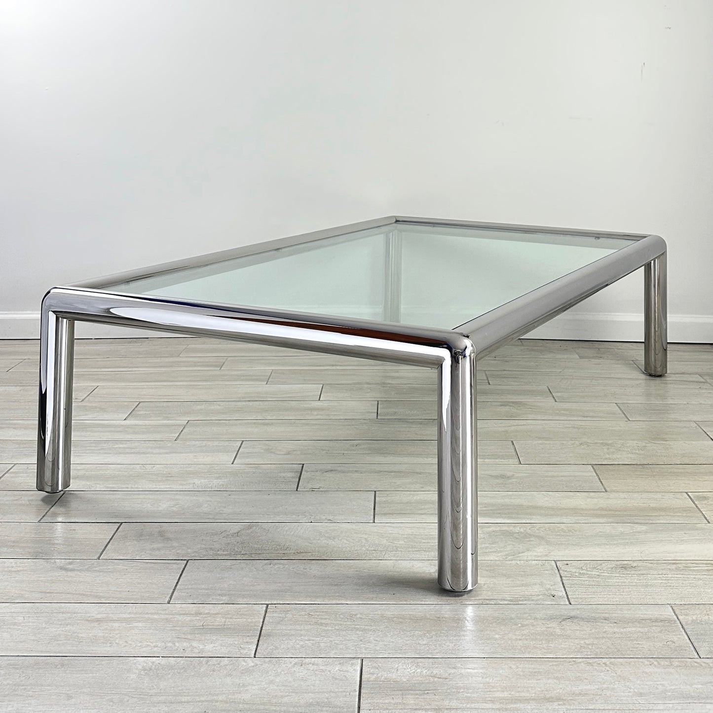 John Mascheroni for Brueton Tubo Chrome and Glass Coffee Table, Mid 20th Century