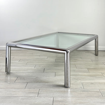John Mascheroni for Brueton Tubo Chrome and Glass Coffee Table, Mid 20th Century