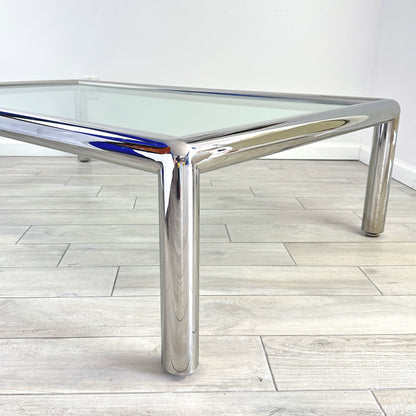 John Mascheroni for Brueton Tubo Chrome and Glass Coffee Table, Mid 20th Century