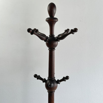Early 20th Century Ball and Stick Hand Turned Oak Coat & Hat Rack