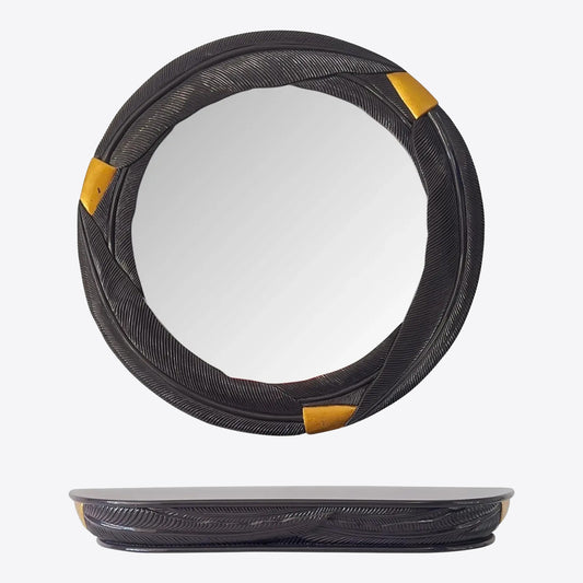 Lacquered Aubergine Palm Leaf Mirror and Wall Mounted Console