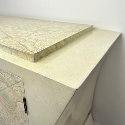 Brutalist Credenza With Hand-Painted Faux Marble and Patinated Bronze Medallion, Late 20th Century