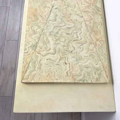 Brutalist Credenza With Hand-Painted Faux Marble and Patinated Bronze Medallion, Late 20th Century