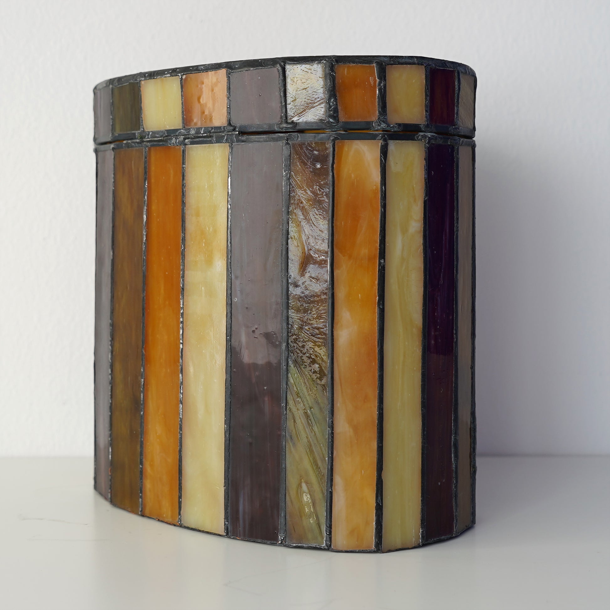Mid 20th Century Vintage Striped Stain Glass Keepsake Box