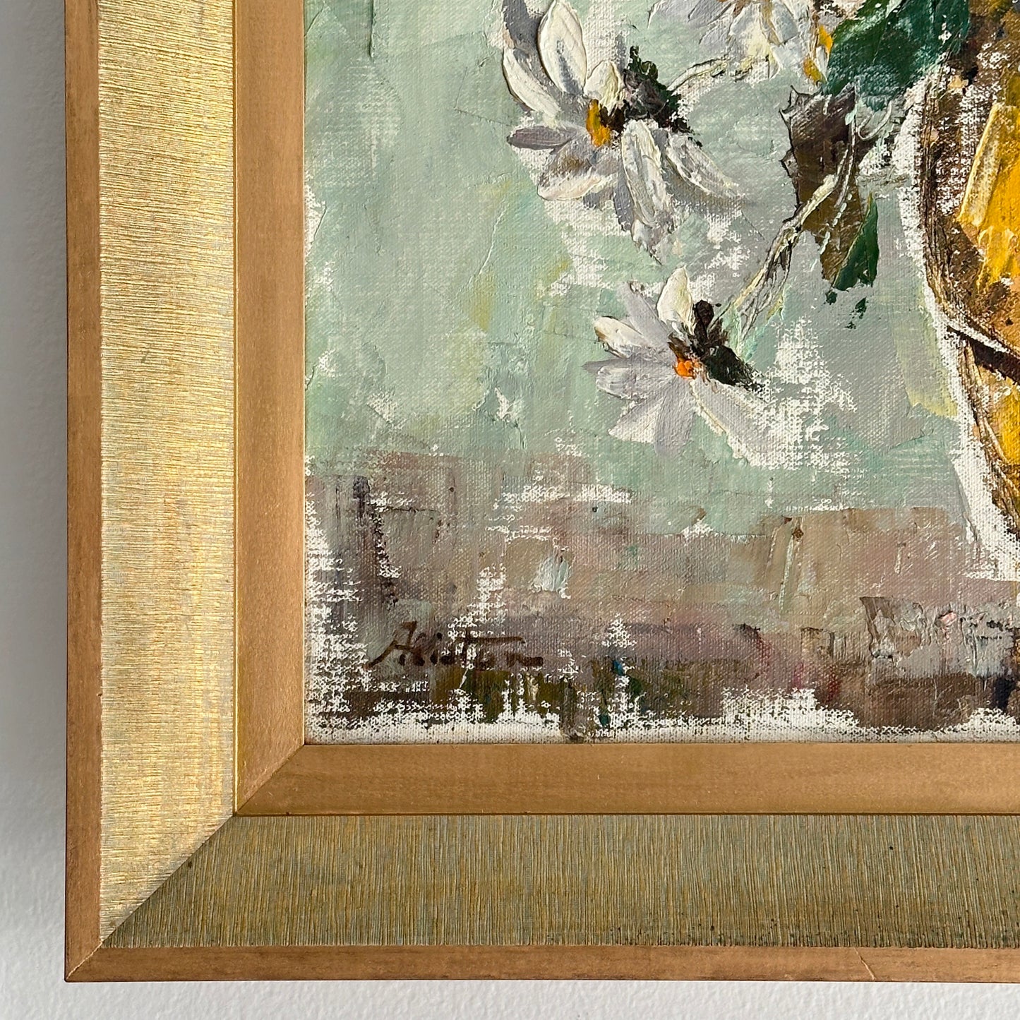 Mid 20th Century Signed Floral Still Life Original Art in Gilded Frame