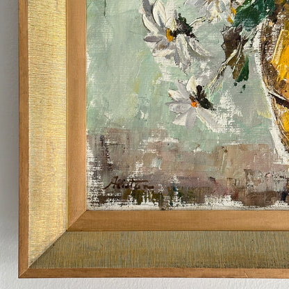 Mid 20th Century Signed Floral Still Life Original Art in Gilded Frame