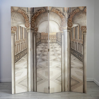 Vintage Neoclassical Trompe-l'œil Four Panel Screen Room Divider