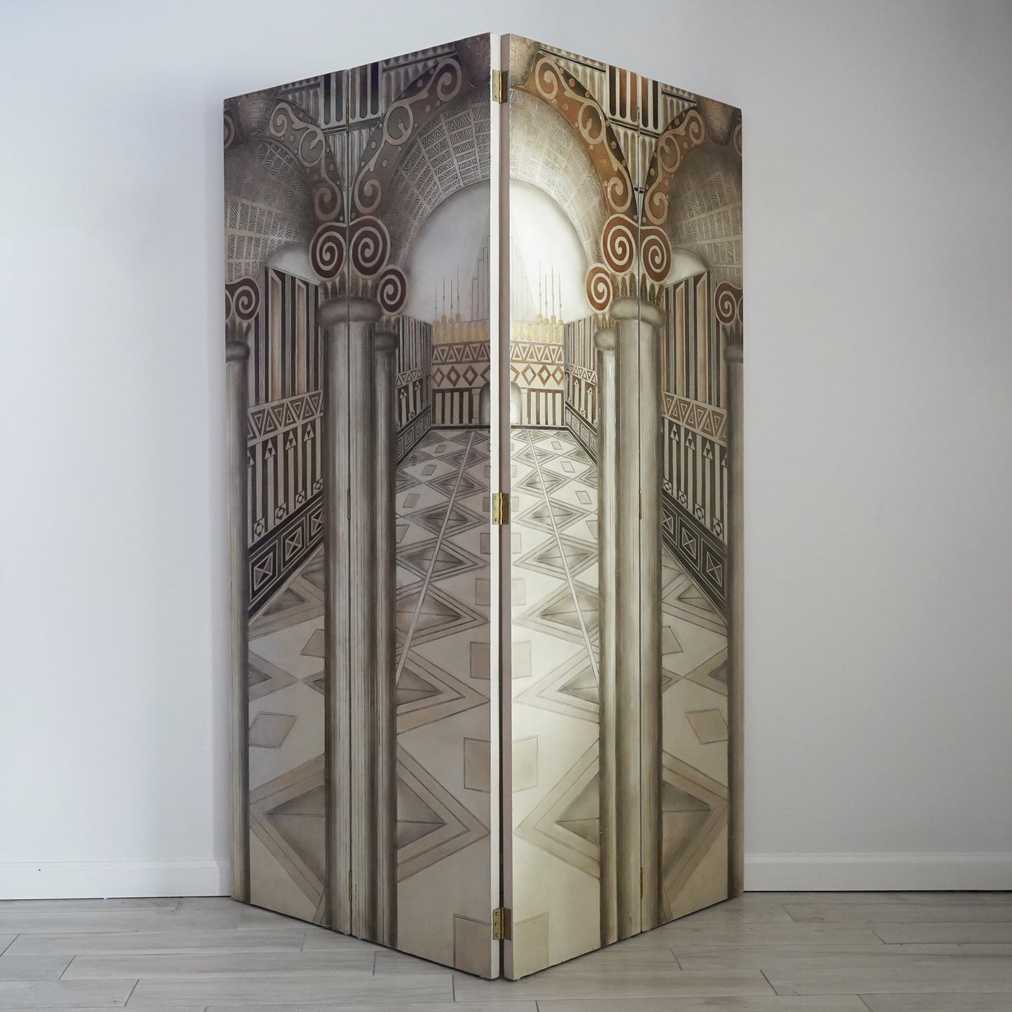 Vintage Neoclassical Trompe-l'œil Four Panel Screen Room Divider