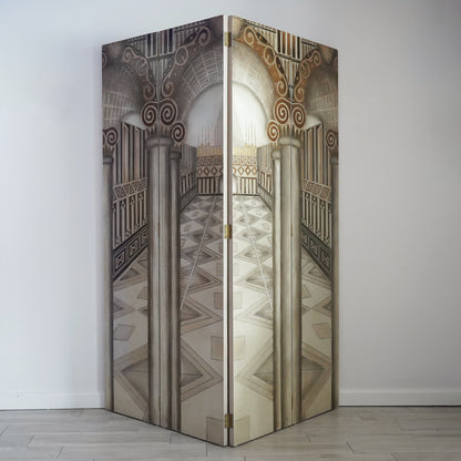 Vintage Neoclassical Trompe-l'œil Four Panel Screen Room Divider