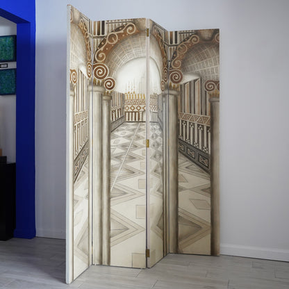 Vintage Neoclassical Trompe-l'œil Four Panel Screen Room Divider