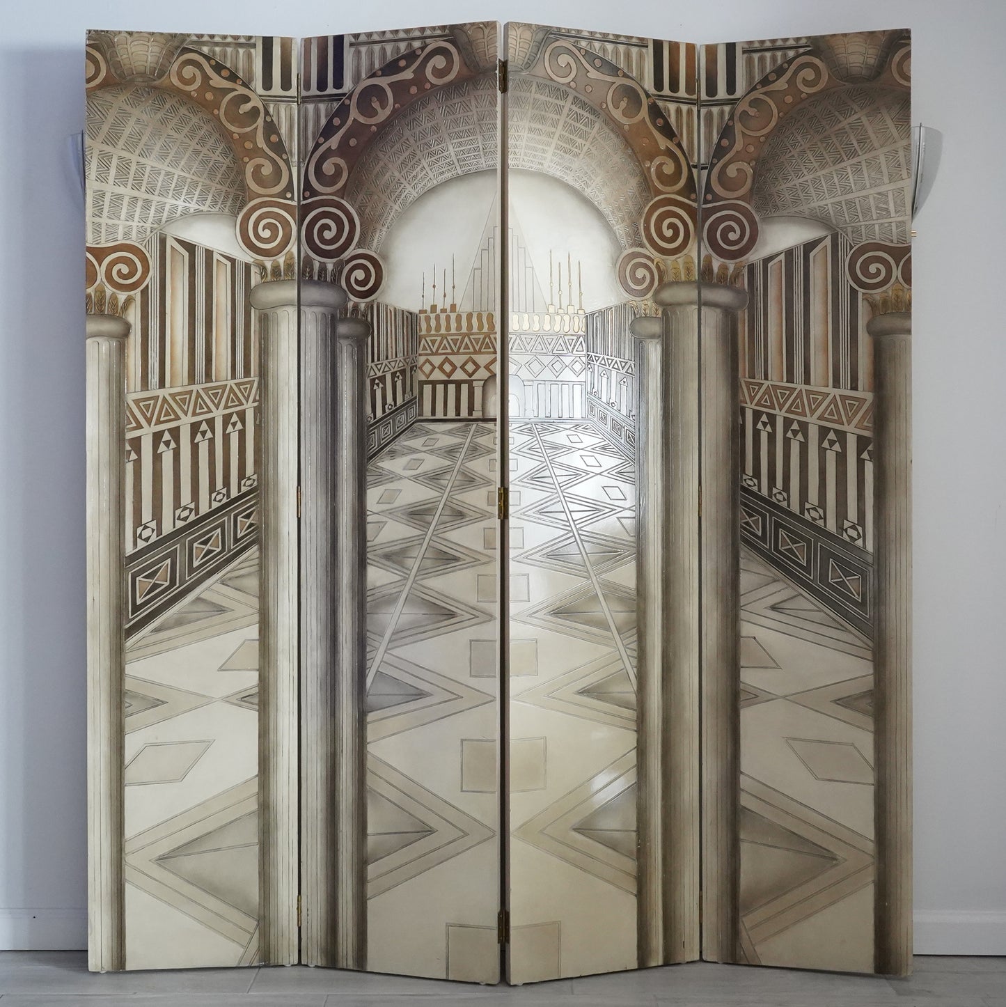 Vintage Neoclassical Trompe-l'œil Four Panel Screen Room Divider