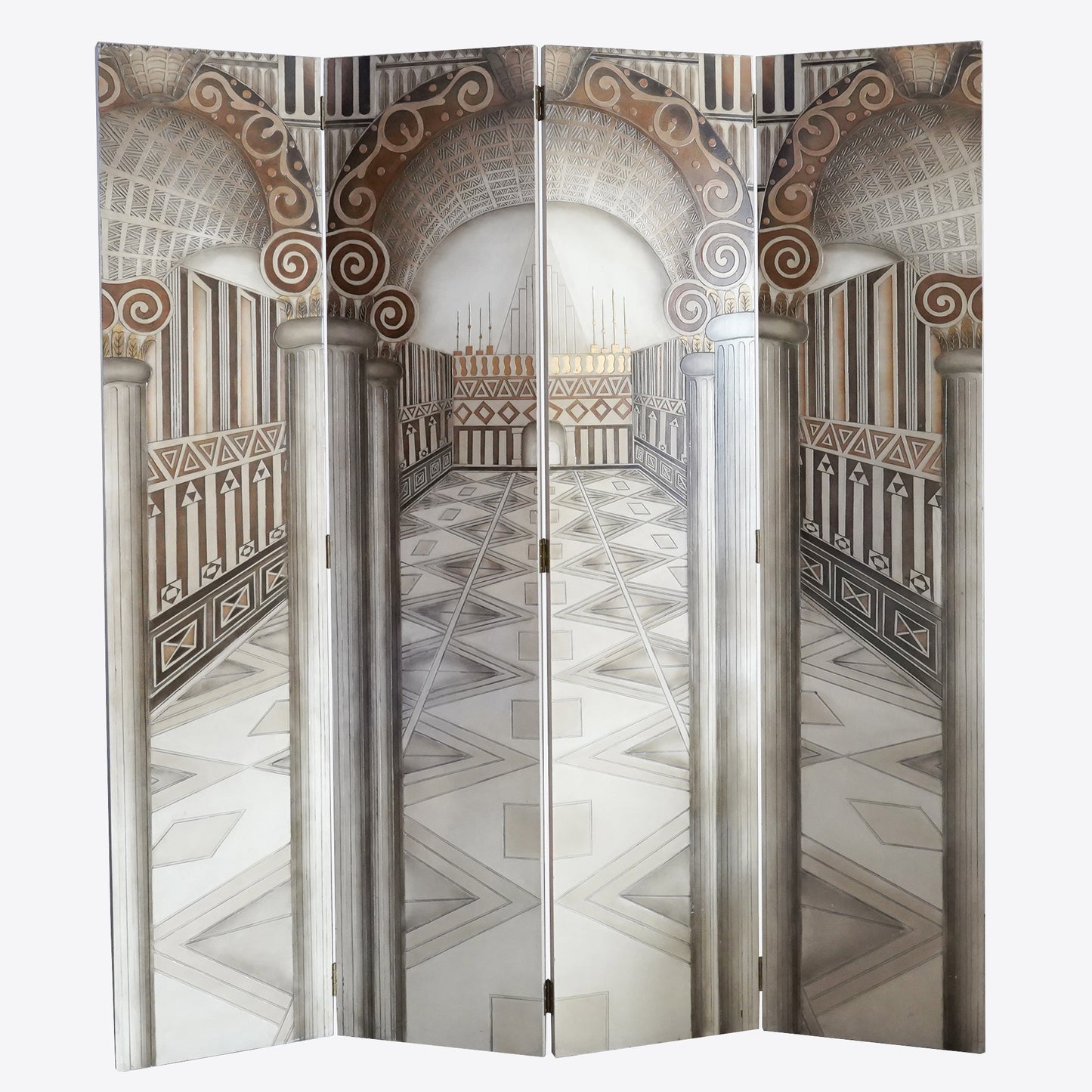 Vintage Neoclassical Trompe-l'œil Four Panel Screen Room Divider