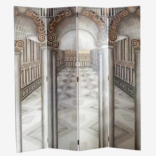 Vintage Neoclassical Trompe-l'œil Four Panel Screen Room Divider