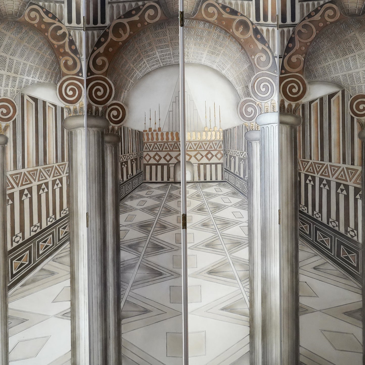 Vintage Neoclassical Trompe-l'œil Four Panel Screen Room Divider